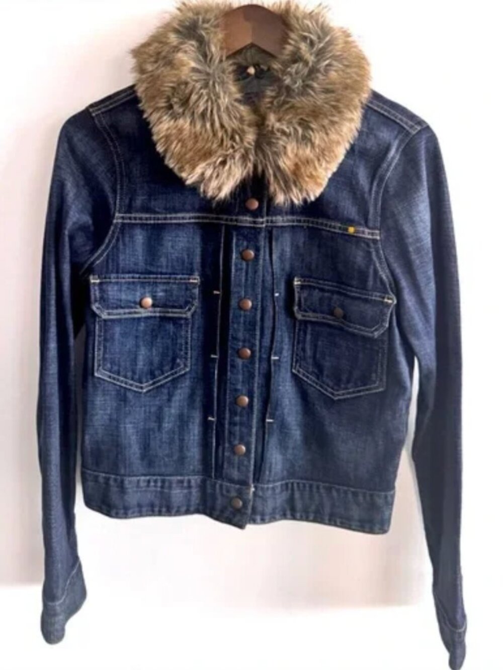Lucky Brand Denim Jacket Detachable Faux Fur Collar XS